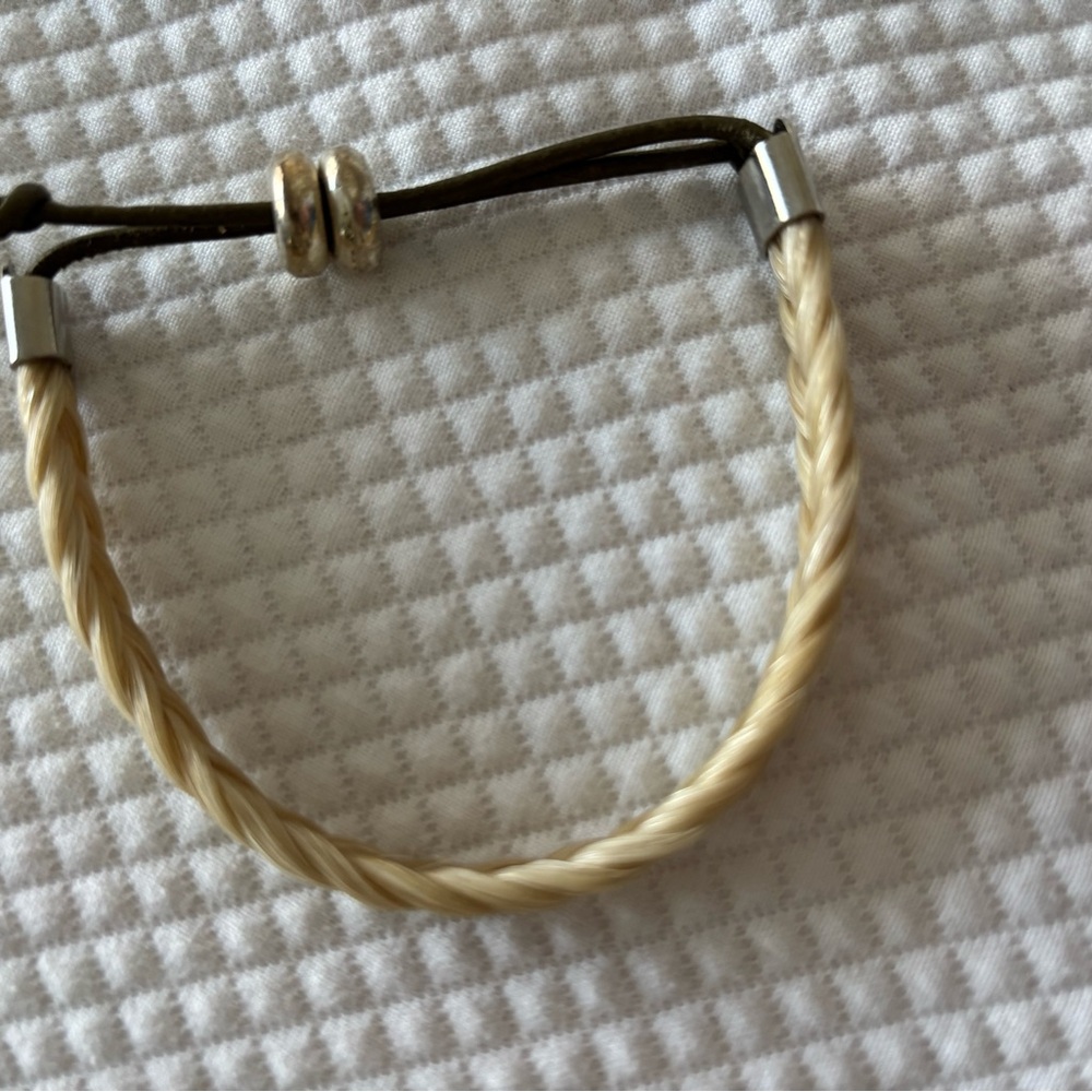 Braided Beige Horsehair Bracelet with Adjustable Cord